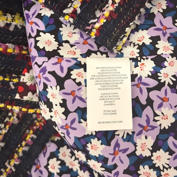 CABI Headline Topper Colorful Tweed Floral Belted Coat Preppy Style 5660 Size 2 - Picture 14 of 16